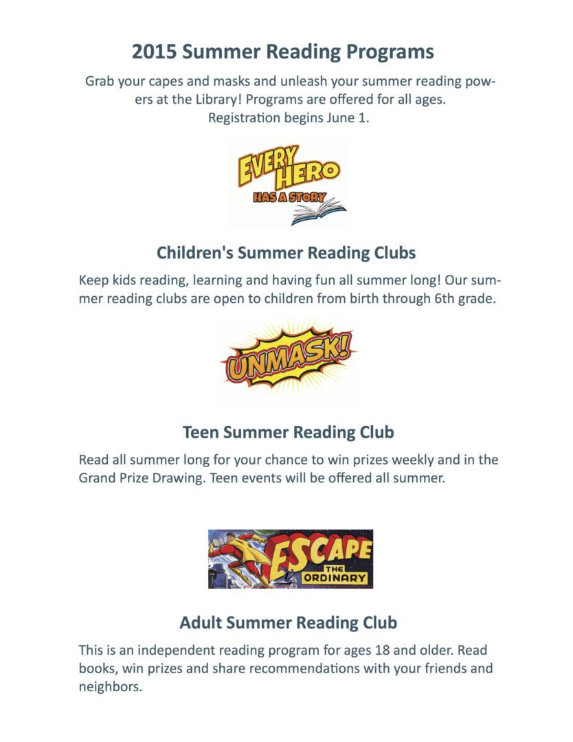 2015 Summer Reading Programs Poster.