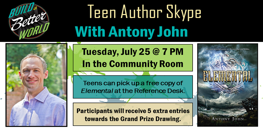 Join Teen Author Anthony John for a Skype Session Tuesday July 25 7PM