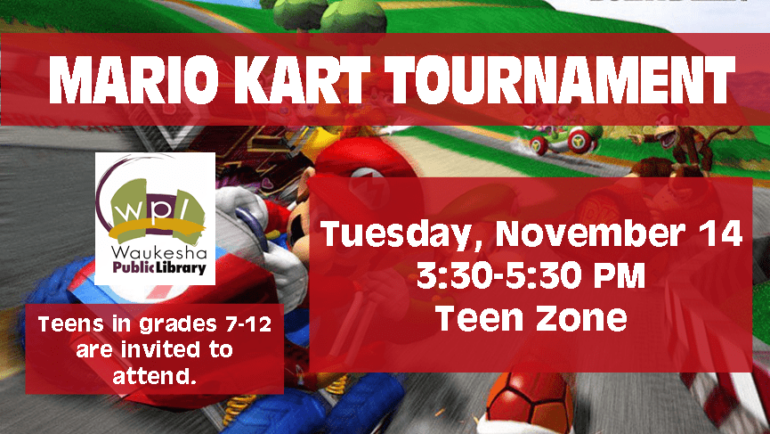 Mario Kart tournament for teens at the library.