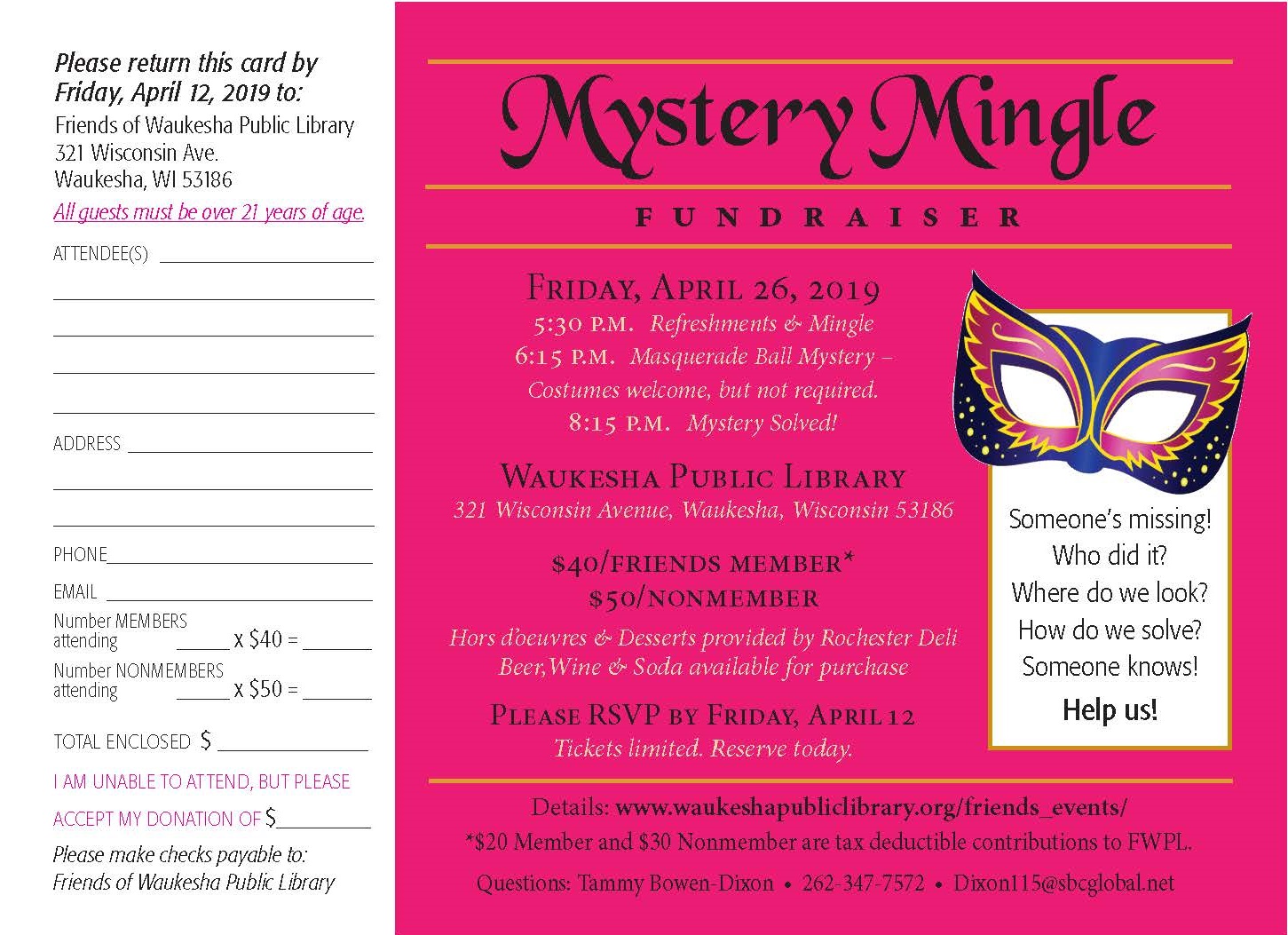 Mystery Mingle fundraiser with masquerade ball.