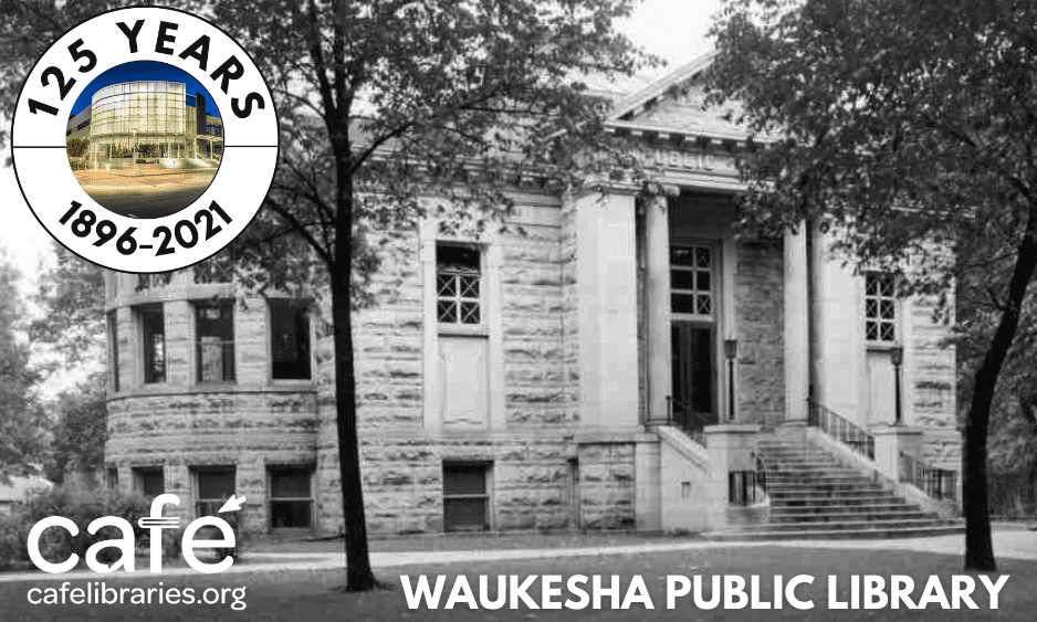 Black and white photo of Waukesha Public Library.