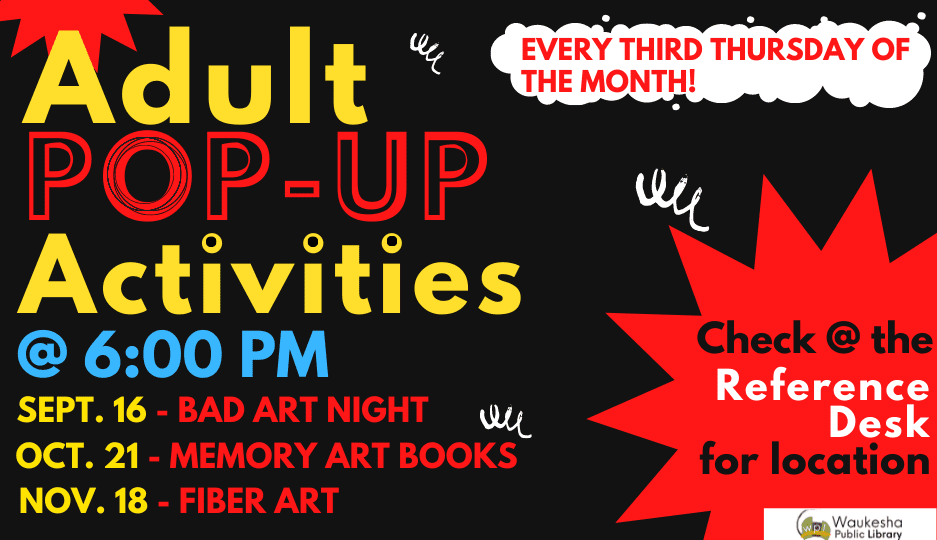 Adult pop-up activities at 6:00 pm.