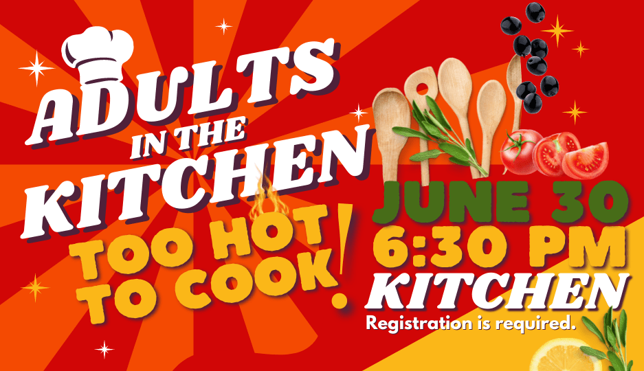 Adults in the Kitchen event poster.