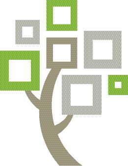 Abstract tree logo with green and gray squares.