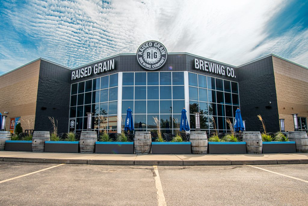 Raised Grain Brewing Company exterior with patio