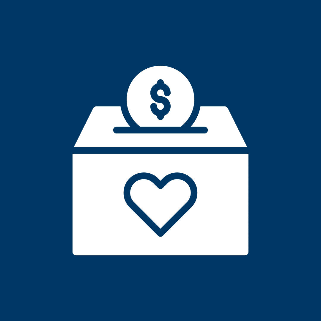 Donation box with heart and dollar coin.