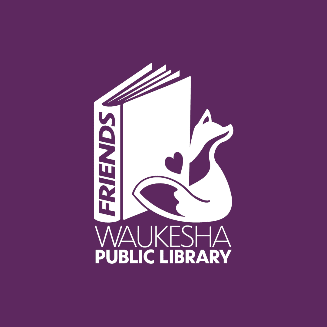 Waukesha Public Library logo with a fox and book.