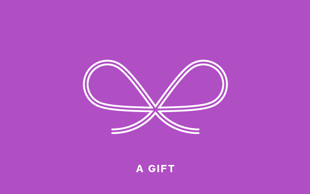 White ribbon bow on a purple background.